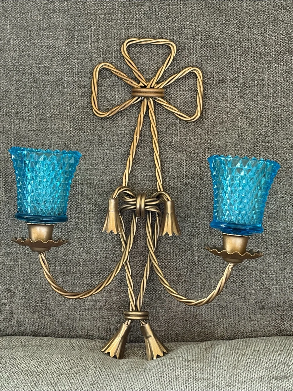 Vintage Home Interiors  Twisted Tassels Bow Candle Holder Votives Wall Decor
